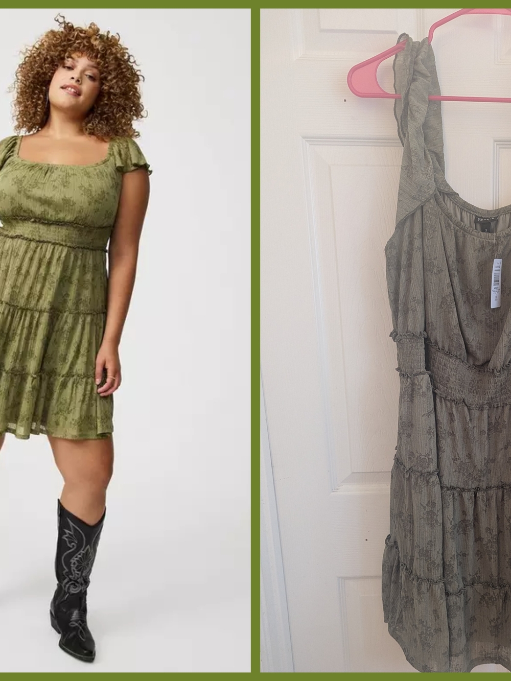 torrid Olive Green Tiered Square-Neck Mini Dress